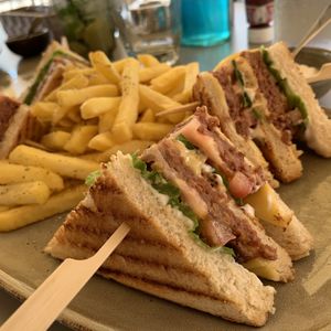 Vegan club sandwich at Cafe12 in Crete