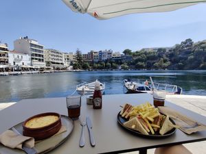 Vegan Club Sandwich and Moussaka (with meat!) at Cafe12 in Crete