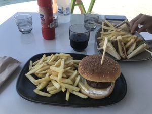 Burger and club sandwich   at Cafe12 in Crete