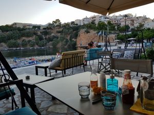 Lots of places to sit at Cafe12 in Crete