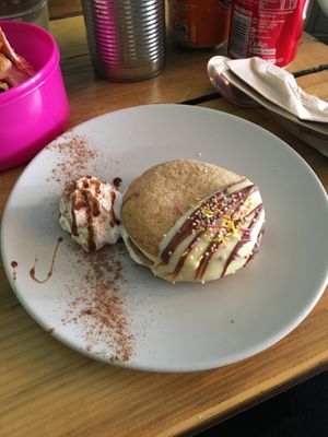 Birthday cake cookie sandwich  at Meatless in Liverpool