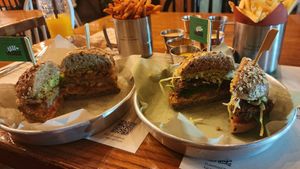 Cauliflower burger right, mushroom burger left. at The Cuts Urban Kitchen in Al Khobar