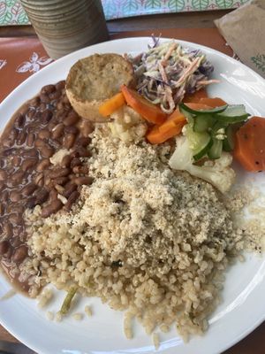 Rice, beans, vegan quiche at Bardana Cozinha Natural in Rio De Janeiro