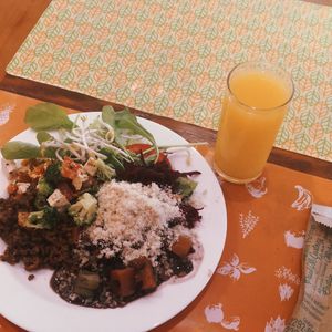 Vegan feijoada and salad at Bardana Cozinha Natural in Rio De Janeiro