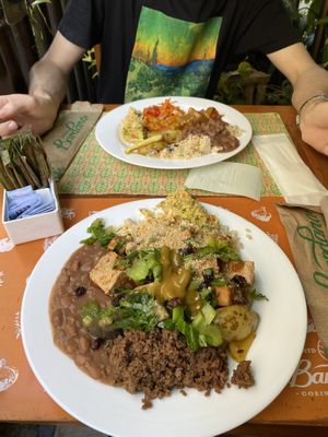 Traditional brasilian beans, minced “meat”, tofu, salad, muito bom at Bardana Cozinha Natural in Rio De Janeiro