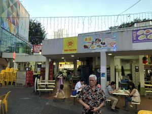 On the outside of the food centre at TYY Veggie in Northeast Singapore