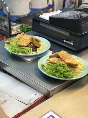 Noodle dishes at TYY Veggie in Northeast Singapore