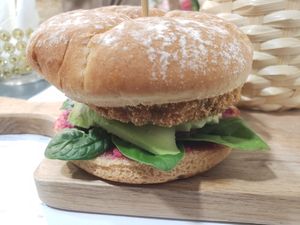Side profile of the burger at Bento's in Praia Da Barra
