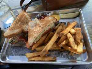 Veggie sandwich with fries at The Corner Drafthouse in San Diego