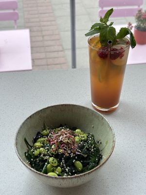 Wakame salad and iced tea  at Miso Place in Krakow