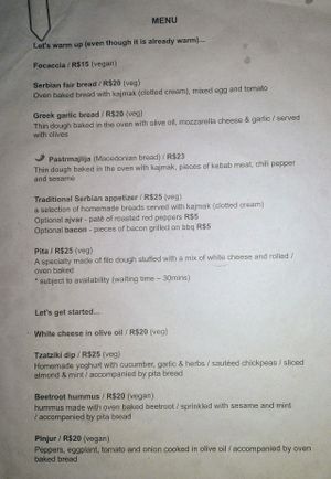 Menu at A Família Praia in Natal