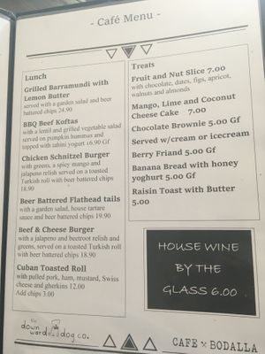 Menu at The Downward Dog in Bodalla
