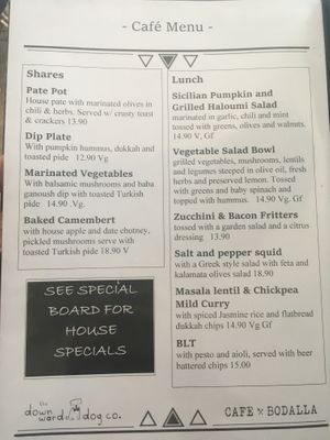 Menu at The Downward Dog in Bodalla