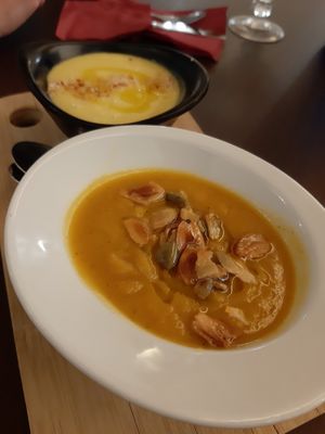 Porra de naranja y crema de calabaza ecológica de Antequera. at Arte de Tapas in Antequera