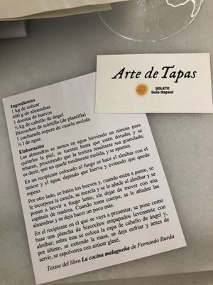 Nice little gift of the Bienmesabe recipe.    at Arte de Tapas in Antequera