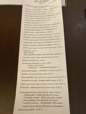 Current selection during our visit   at Arte de Tapas in Antequera