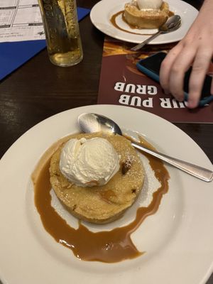 vegan apple pie with biscoff sauce and vegan ice cream  at Pendle Witch in Lancaster