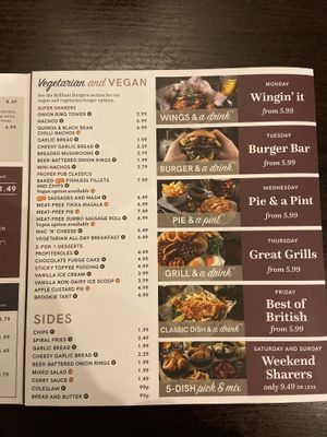 vegetarian and vegan menu at Pendle Witch in Lancaster