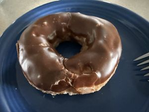 Vegan cake dipped in chocolate   at Cafe Donuts in Toledo