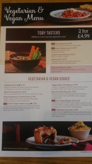 Menu at Toby Carvery in Sunderland
