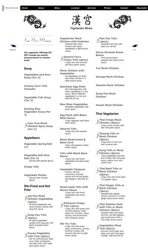 China Dynasty - Extensive veg menu  at China Dynasty in Dayton