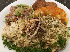 Falafel, Stuffed Cabbage, Rice and Beans  at Caapora - Espaço de Culturas in Florianopolis