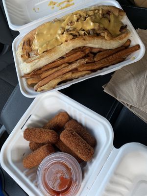 Chick’n Philly & Mozzarella Sticks at Angelhearts Donuts in Ithaca