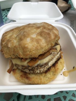 The Classic: seasoned tofu, coconut bacon and cashew cheese.  at Angelhearts Donuts in Ithaca