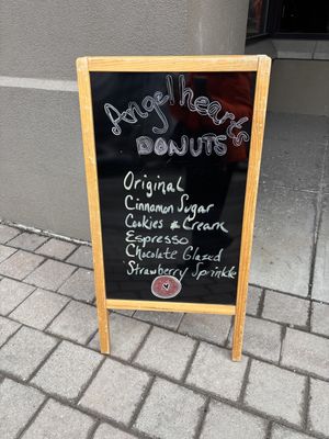 Donut varieties sign at Angelhearts Donuts in Ithaca