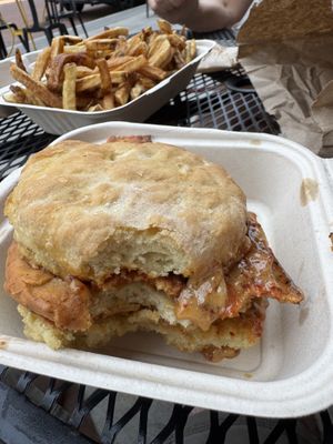 Vegan chickn and bacon biscuitt  at Angelhearts Donuts in Ithaca