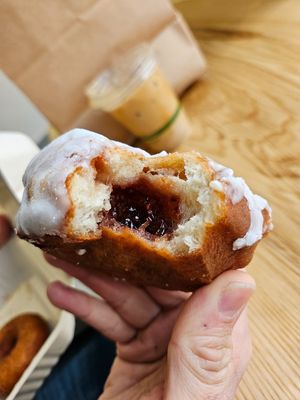 Raspberry filling is so good at Angelhearts Donuts in Ithaca