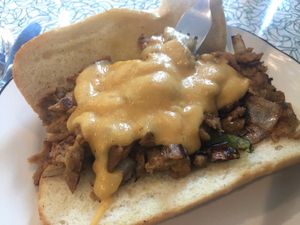 The Philly😄housemade cashew cheez whiz at Angelhearts Donuts in Ithaca