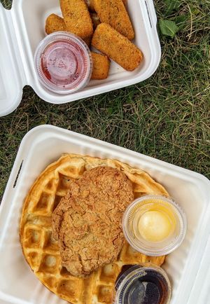 Seitan n waffles at Angelhearts Donuts in Ithaca