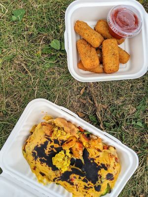 Breakfast skillet and mozzarella sticks at Angelhearts Donuts in Ithaca