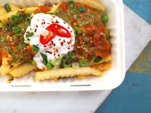 #motherinlawloadedfries Bombay Fries at Noo Moo Foods - Food Truck in Heidelberg West