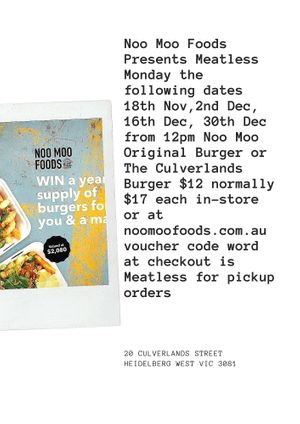 Meatless Mondays Vegan Heidelberg West at Noo Moo Foods - Food Truck in Heidelberg West