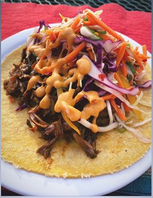 Korean style bbq with gochujang aioli and sesame slaw  at Dead Beet Eats in Kansas City