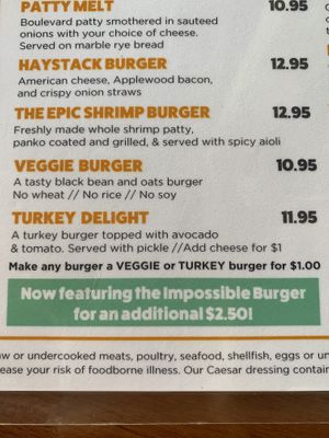 Veggie burger and impossible burger at Boulevard Burgers in St Pete Beach