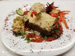 Lasagna of beetroot at Vegan Story in Lisbon
