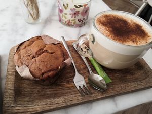 Vegan muffin and Chai Latte at Coffee and Cakes in Amsterdam