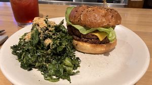 Plant-based cheese burger with kale salads   at True Food Kitchen in Arlington