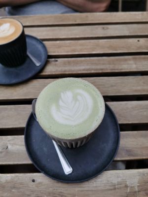 Oat milk matcha latte, tasty! at T @ the dials in Brighton