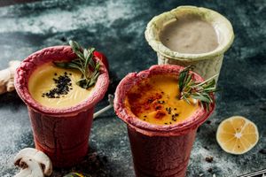 Cheese, Lentil and Mushroom soups at Soup Culture in Tbilisi