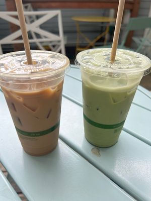 latte and matcha (both with oat milk)  at The Village Roost in Wilmington