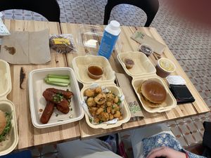 Appetizers and burger at Veggie Grill by Next Level in Cambridge