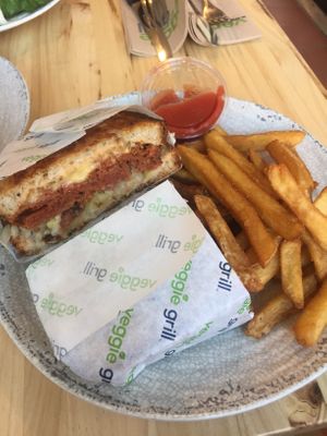 reuben with a side of fries  at Veggie Grill by Next Level in Cambridge