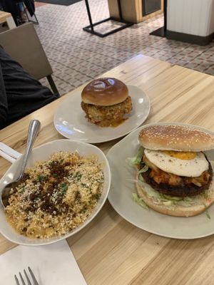 Chick’ Parm, Truffle Mac n Chz, Kimchi Burger  at Veggie Grill by Next Level in Cambridge