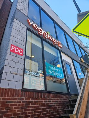 Entrance behind road construction at Veggie Grill by Next Level in Cambridge