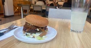 Gluten free burger with freshly made lemonade   at Veggie Grill by Next Level in Cambridge