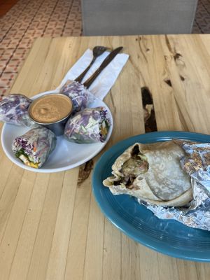 Summer rolls, and a burrito  at Next Level Veggie Grill in Cambridge
